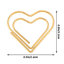 Teaaha 100Pcs Gold Heart Paper Clips Cute Small Paper Clips for Funny Heart Clips Kids Office Supplies Paper Clamps Wedding Decoration Crafts Scrapbooking Women Document Note Sorting Organizing Paperclips