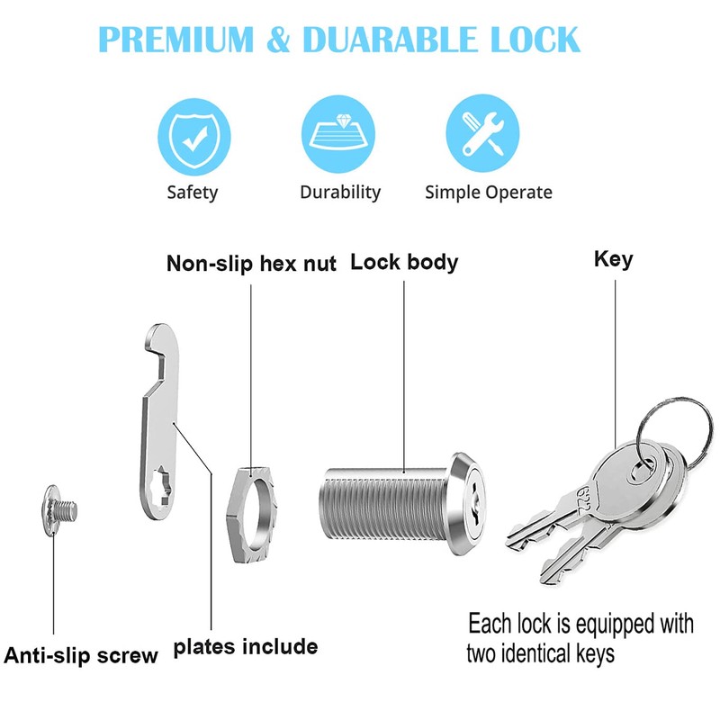 Litensh Cabinet Cam Locks 30mm, Mailbox Lock with Key Different,