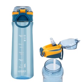 ZIPFORCE Tritan Sports Water Bottle 23 oz/650 ml with Locking Flip Top Lid Leak-Proof Easy Drinking Clear Water Bottles with Straw BPA-Free for Fitness, Gym (Blue)