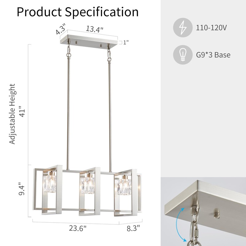 WUZUPS 3-Light Chandelier Glass Cube Shade Pendant Light Modern Lighting