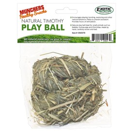 Exotic Nutrition MUNCHERS Natural Timothy Play Ball - Fun Natural Hay Chew Treat - Guinea Pigs, Hamsters, Rabbits, Degus, Prairie Dogs, Chinchillas, Squirrels, Opossums, Rats, Gerbils & Small Pets