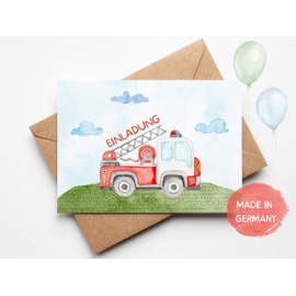 Essi's Stoff Boutique 10 Fire Brigade Invitation Cards – Fire Brigade Children's Birthday – Includes Envelopes (Fire Brigade)