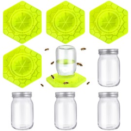 Sunnychicc 4 Pack Bee Feeder for Mason Jar Bee Watering Station Garden Silicone Sugar Water Feeder Beekeeping Bee Drinking Water Equipment Tools with Mason Jars for Bee Drinking Water