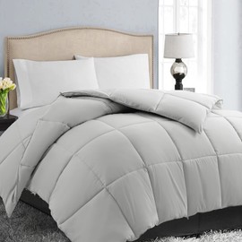 EASELAND Twin/Twin XL Down Alternative Comforter - Quilted Duvet Insert for All Seasons, Soft Lightweight with Corner Tabs, Summer Winter Warm Bedding, Light Grey 64×88 Inches