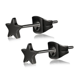 FACOKO Women Earrings, Titanium Star Earrings for Sensitive Ears, Classic Hypoallergenic Non-Nickel Flat Earrings Studs, 4mm Black Studs Earrings Men