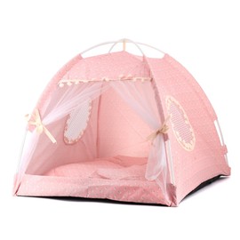 pawstrip Dog Tent Indoor Cat House Pink Puppy Bed Portable Pet Teepe Princess Dog Camping Tent Outdoor Kitten Houses Cute Bunny Nest Girl Kitty Cave (L, Light Pink)