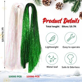 Lyrow 20000 Pcs 20" Christmas Tinsel Icicle Strand Garlands Iridescent Xmas Tree Tinsel Strands Christmas Tree Decoration Holiday Birthday Graduation Supplies (Green, White)