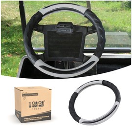 World 9.99 Mall Golf Cart Steering Wheel Cover for Club car, Pu Leather Microfiber Anti Slip Steering Wheel Cover(Black Grey)