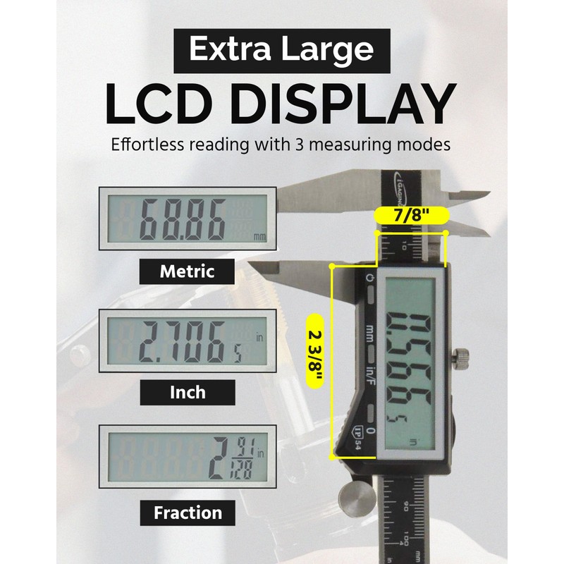 iGAGING EZCal Digital Caliper 0-8"/200 mm - IP54 Electronic Caliper