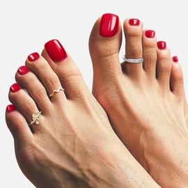 Toe Gel Nail Stickers - 34PCS Salon Quality Wraps no UV Light Needed - Long Lasting Toe Nail Polish Strips for Women (Fiery Red)