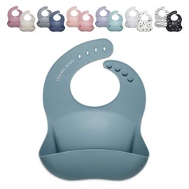 Goobie Baby Silicone Baby Bib with Food Catcher - Adjustable Waterproof Feeding Bib for Babies & Toddlers 4 to 36 Months in Stylish Colors for Girl and Boy - Modern, Soft, Easy to Clean (Blue Spruce)