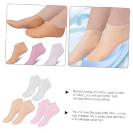 Gatuida 3 Pairs Aloe Moisturizing Socks for Dry Cracked Heels Reusable Spa Socks for Intensive Hydration Treatment Skin Pink and Transparent