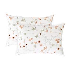 LINENWALAS 100% Cotton Percale Standard Size Pillow Case Set of 2, Crisp and Cooling 200 TC, Premium Cotton Printed Bed Pillow Covers (20x30 inch, Crimson Flower)
