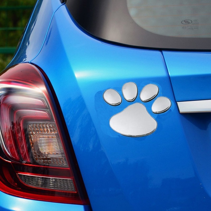 MINGZE 4pcs 3D Chrome Dog Paw Footprint Car Sticker, Auto