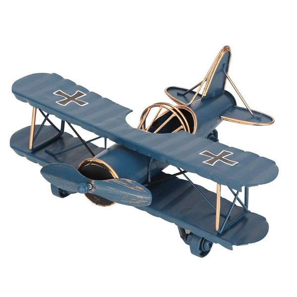 Airplane Model Retro Tin Figurine Airplane Toy Fashionable Birthday Christmas New Year Present Gift (Blue)