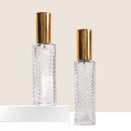 AGENIZ 8Pcs 15ml Perfume Atomizer, Square Glass Perfume Atomizer Bottle Refillable Mini Perfume Bottles, Travel Essential Oil Portable Perfume Spray Bottle, with Perfume Dispenser (15ML/A-Gold)