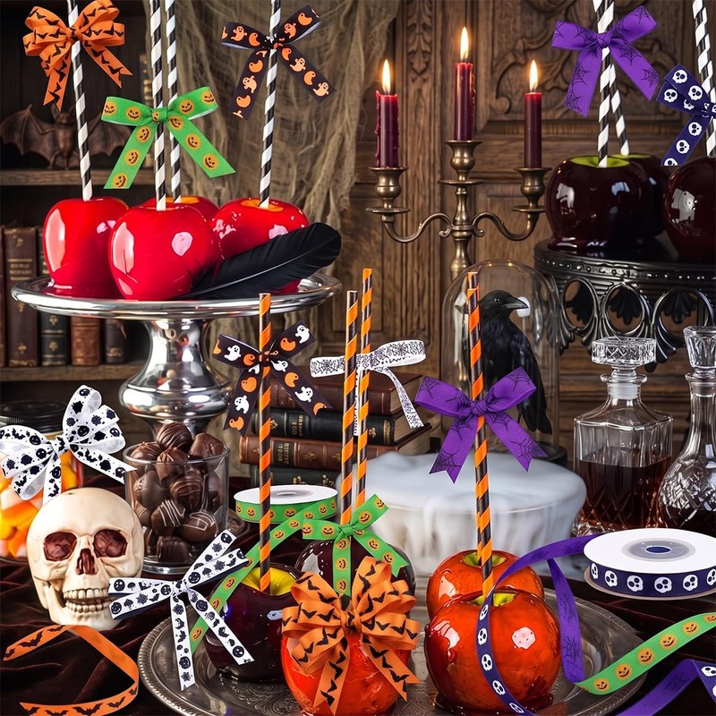 6 Rolls 36 Yards Halloween Ribbons Spider Ghost Web Pattern