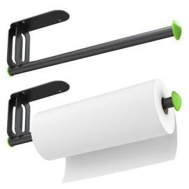 2 Pack Strong Adhesive Paper Towel Holder Under Cabinet,Black Toilet Paper Holder Wall Mount with Self-Adhesive or Drilling,Paper Towels Holder for Kitchen,RV,Bathroom,Sink,Cabinet,Garage