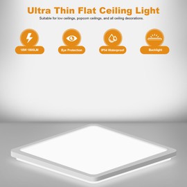 LEZOE 18 W Ceiling Light LED Ceiling Light Bathroom 4000 K 1800 LM IP54 Bathroom Light Flat LED Light Panel with Backlight for Living Room / Bathroom / Kitchen / Hallway / Bedroom / Basement / Hallway
