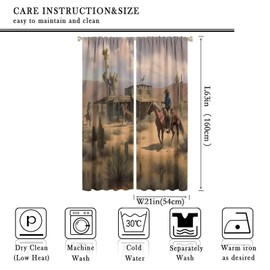 Western Cowboy Blackout Curtain,Vintage Farmhouse Country Western Desert Cowboy Horse Cactus Home Decor Windows Rod Pocket Curtains for Cafe Bedroom Kitchen Living Room Drapes 42x63 Inch