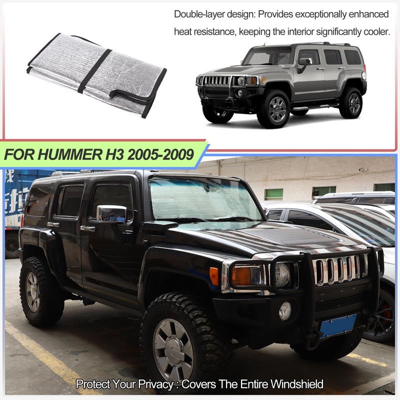 Windshield Sunshade Compatible with Hummer H3 2005-2009, Auto Sun Visor,