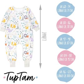 TupTam Baby Sleeping Bag with Feet and Sleeves - All-Year Sleeping Bag Baby 2.5 TOG, Oeko-Tex Certified, Safari animals colourful, 116-122