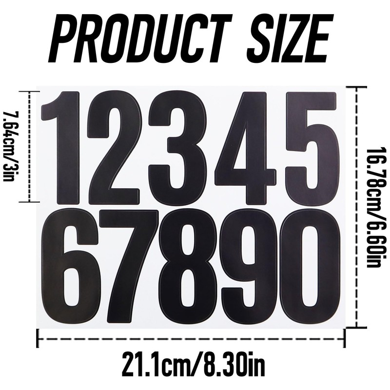 6 Sheets 3 Inch Black Number Stickers for Decoration for