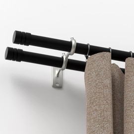 Goowin Double Curtain Rod Holder, 2pcs Brackets Hooks for Living Room Bedroom Curtains, Drapery Rods (Silver)