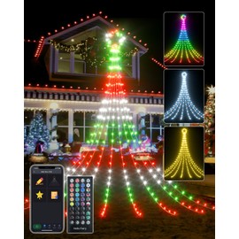 Outdoor Christmas Decorations Tree Lights for Yard, 16.5FT Dynamic Star String Lights Waterfall App Control Color Changing Music Timer, Christams Lights Plug in 245 LEDs for Outside Xmas Home Decor
