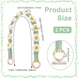 Beebeecraft 2Pcs Short Purse Chain Strap Daisy Flower Green Cotton Handmade Flower Bag Strap Chain Purse Handle Extender with Alloy Clasps for Handbag Wallet Crossbody Shoulder Bags