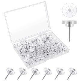 Pack of 120 Rice Tacks with Head, 16 mm Transparent Push Pins Push Pins Flat Head Tacks Decoration with Storage Box for Notice Board Office School Home