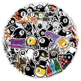 50 Pcs Dynamic Billiards Stickers, 1.96-3.15inch Cartoon Sports Equipment Decorative Stickers, Self-Adhesive for Scrapbooking, Billiard Room Decoration, Sports Theme Setup(Billiards)