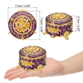 PATIKIL Vintage Metal Jewelry Box, Round Trinket Organizer Box Jewelry Storage Box for Ring Earrings Necklace, Dressing Table, Wedding Birthday Gift Home Decor, Women Girls, Purple