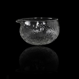 Japanese Style Matcha Tea Ceremony Bowl, Glass with Pouring Spout, 400ml 13.5 oz, Textured Design, Matcha Bowls,Salad Porridge Juice Bowl Cup(Textured Glass)