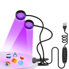 inShareplus Dimmable 395nm~405nm UV Dual Head Light with USB,10W Portable UV Black Clamp Resin Lights, Gooseneck Curing Lamp with Clip for Glue Resin Curing, Gel Nail, Fluorescent Paint Art