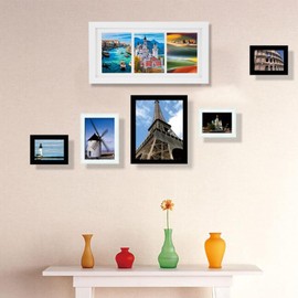 3 Aperture Photo Picture Frame with Mount With Wall Studs Can Wall Hanging Made of Solid Wood Baby Family Photo Frame for Home Office Wall Tabletop Decor Gifts