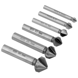 QWORK® Countersink 90° 6.3-20.5 mm HSS Steel Countersink Drill Bit for Wood, Metal, Plastic, Pack of 6