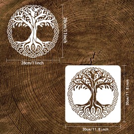 FINGERINSPIRE Tree of Life Stencil Template 30x30cm, Reusable Plastic Drawing Painting Stencils, Large Square Tree Sign Drawing Stencils for Painting on Wood, Wall, Furniture, Fabric and Tile
