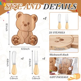 Ziliny 1 Set Baby Shower Party Favors Bear Shaped Cheese Board Set, Include Small Wood Cutting Charcuterie Boards with Knives and Forks Gift Box for Wedding Bridal Shower Birthday (Acacia Color)