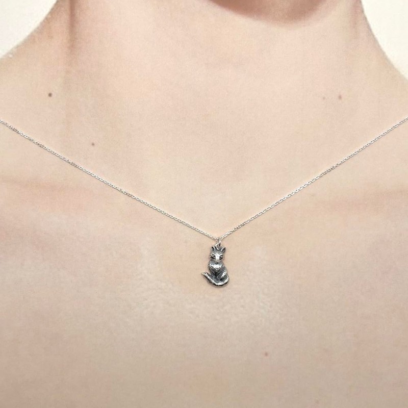 Sterling Silver Fox Charm Necklace, 18"