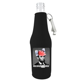 Abraham Drinkin Beer Bottle Coolie With Opener Black