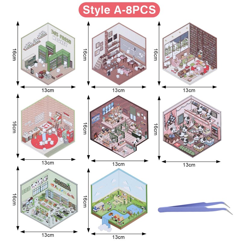 Mayoii 8 Sets DIY 3D House Stickers,Fun DIY Stickers Scene