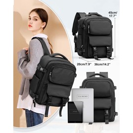 Large Black Travel Backpack for Women Men, Carry On Backpack with USB Charging Port & Shoe Pouch, TSA 15.6inch, Flight Approved, College Nurse Bag Casual Laptop Daypack for Weekender Business Hiking