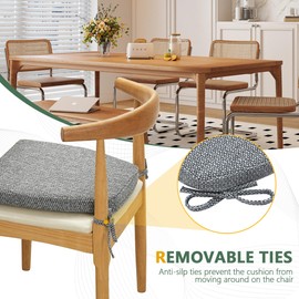 Naga Bahna Chair Cushions for Dining Chairs - Olefin Thickened 2" Kitchen Chair Pads with Ties and Non-Slip Backing, D-Shaped Memory Foam Seat Cushions 17'' x 16'', Set of 2, Deep Grey & Beige