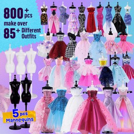 800+Pcs Fashion Design Kit for Girls with 5 Mannequins - Sewing Kit for Kids Ages 6-12, Creativity Learning Craft Toys DIY Arts & Crafts for Girls Age 6, 7, 8, 9, 10-12, Teen Girls Kids Gift
