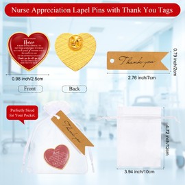 Sasylvia 25 Sets Nurses Week Gifts Bulk 2025 Heart Lapel Pins Nurse Appreciation Gifts CNA LPN Rn Brooch Pocket Token Pin Favors with Thank You Card for Nursing Student Graduation Medical Assistant