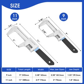 LEJOSTOL 9 & 11" Adjustable Automotive Wrench Set, Wide Jaw Opening up to 3 Inch, Ideal for Versatile Use in Auto, Construction, and Home Repairs