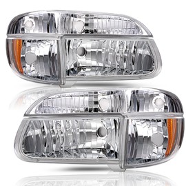 TUSDAR Headlight Assembly Set for 95-01 Ford Explorer / 97 Mercury Mountaineer with Corner Lights 4pcs Driver and Passenger Side (Chrome Housing with Amber Reflector)