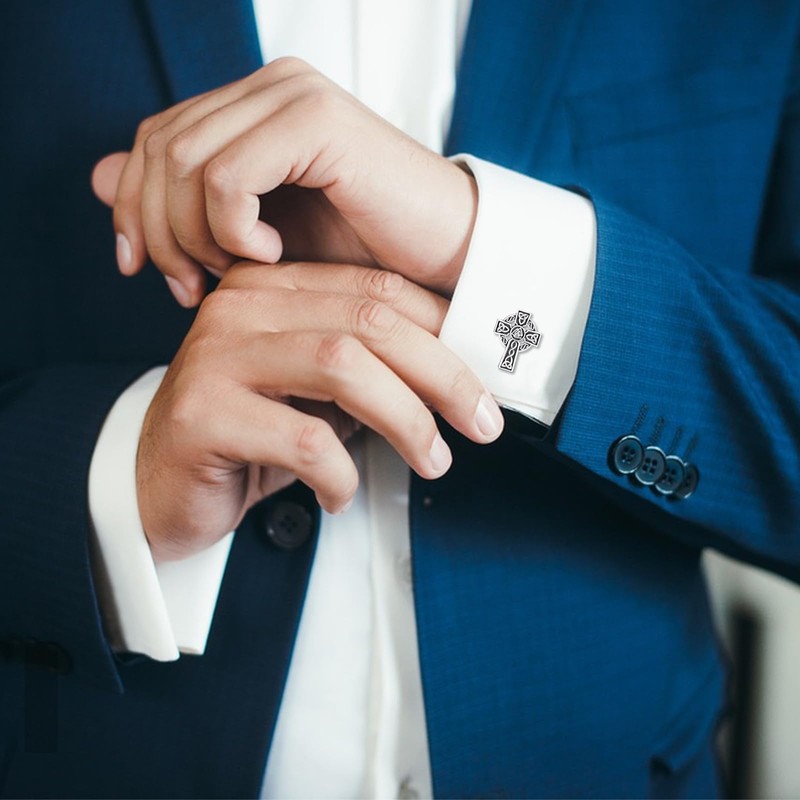 Cross Cufflinks Sterling Silver Celtic Knot Cuff Links for Men