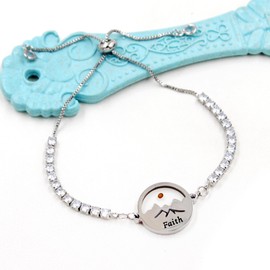 JunyiDIY Adjustable Stainless Steel Round Faith Mountain Mustard Seed Religious Cubic Zirconia Tennis Bracelet for Women Y4423